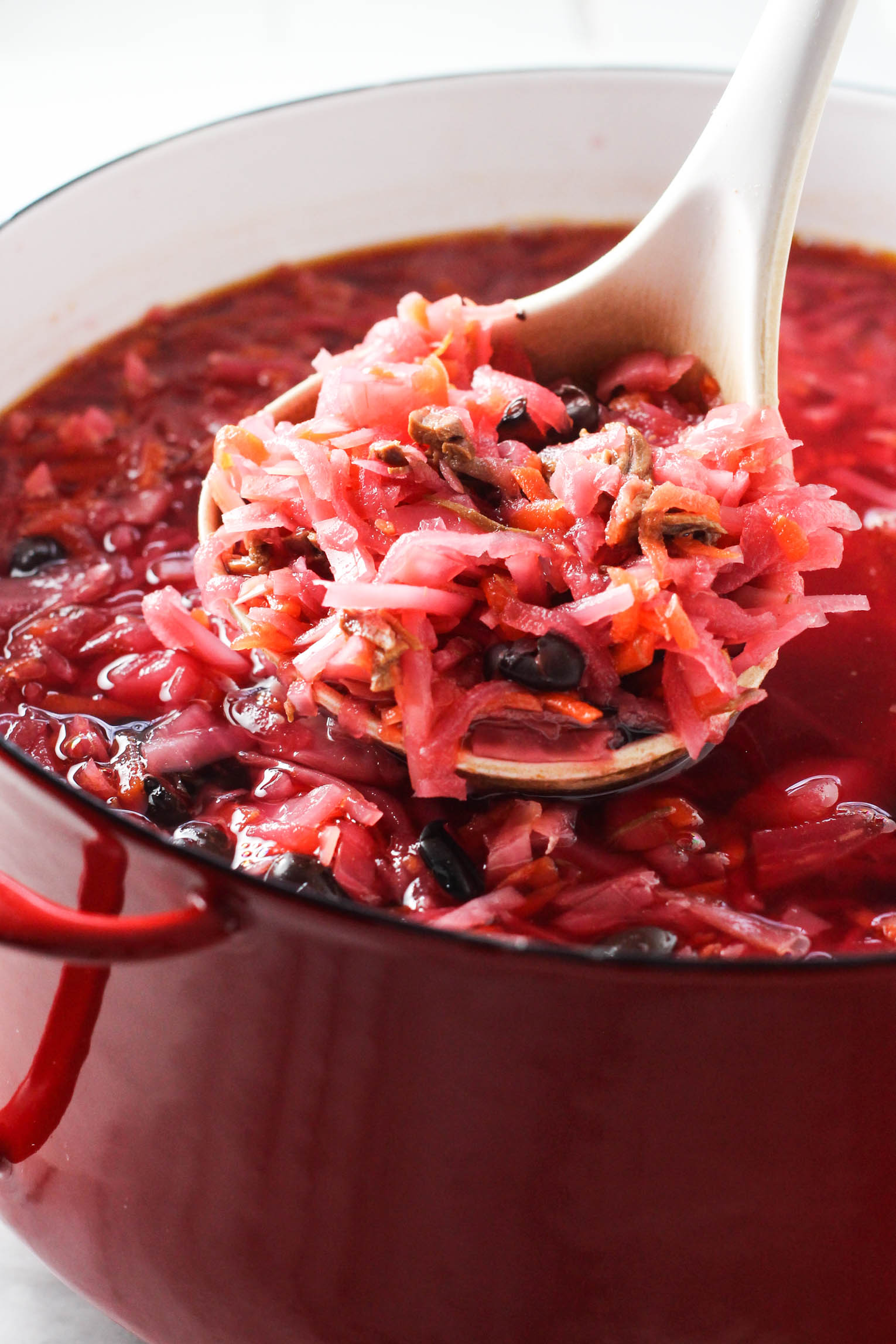 Borscht in a laddle.