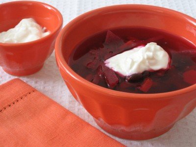 Russian borscht in a bowl.