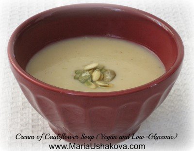 Cream of cauliflower soup in a bowl.