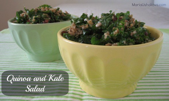 Quinoa and kale salad in bowls.