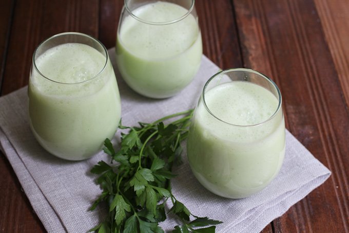 Three glasses with the Armenian yogurt drink.