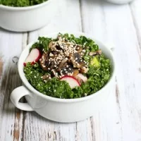 Kale Salad with Warm Mushrooms and Ginger Dressing
