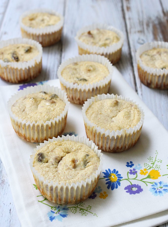 Cheesecake bites on a tea towel. Side view.