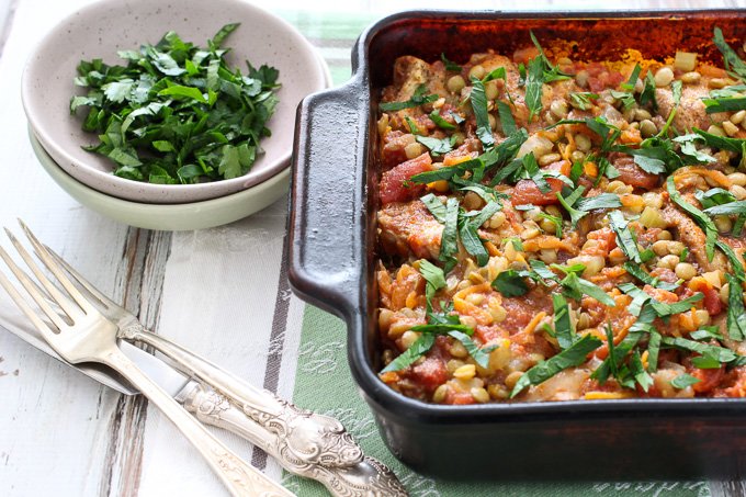 chicken and green lentil casserole