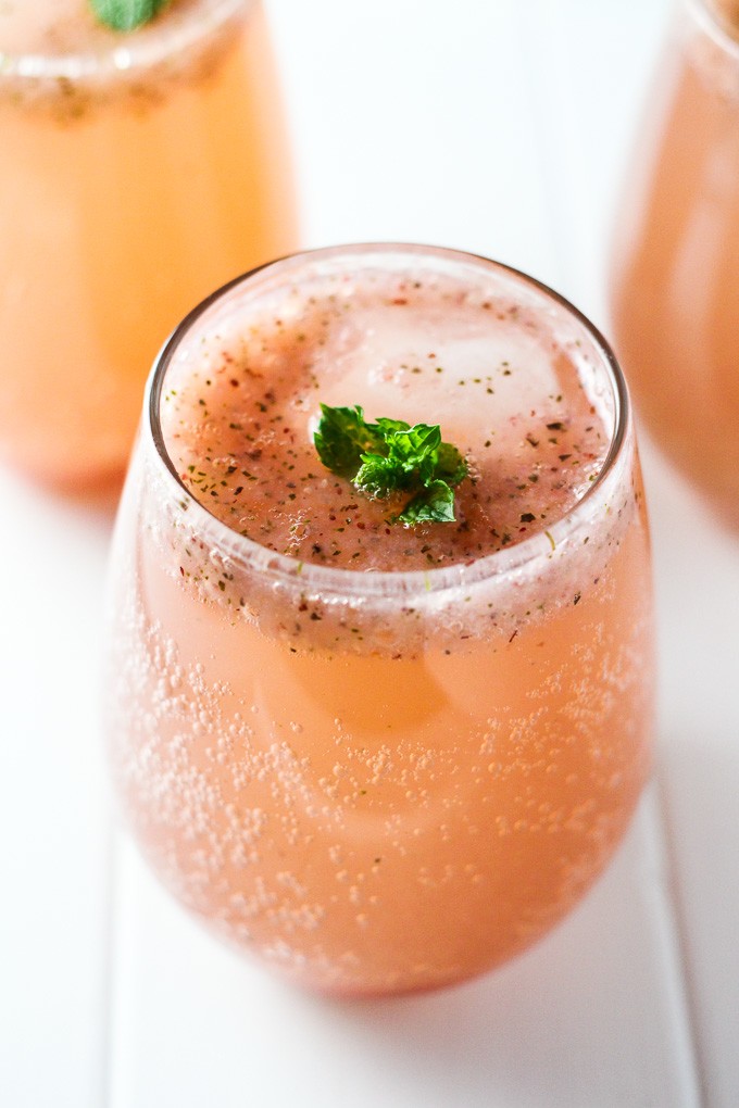 Homemade strawberry soda in a glass.