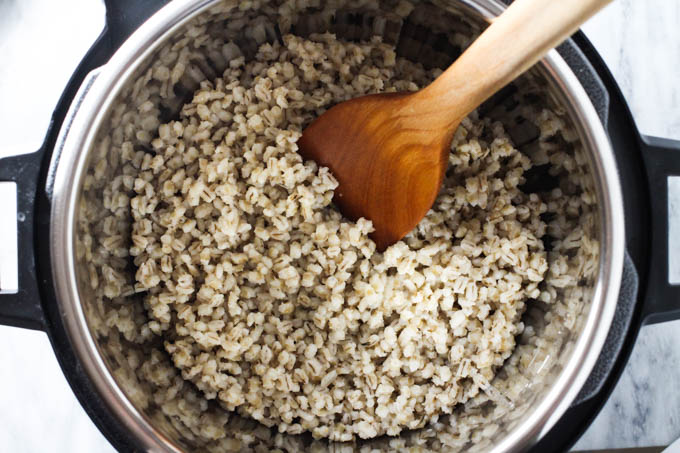 Cooked barley in an Instant Pot.