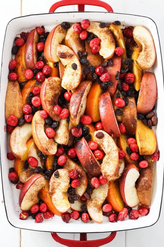 Roasted Fruit in a baking dish.