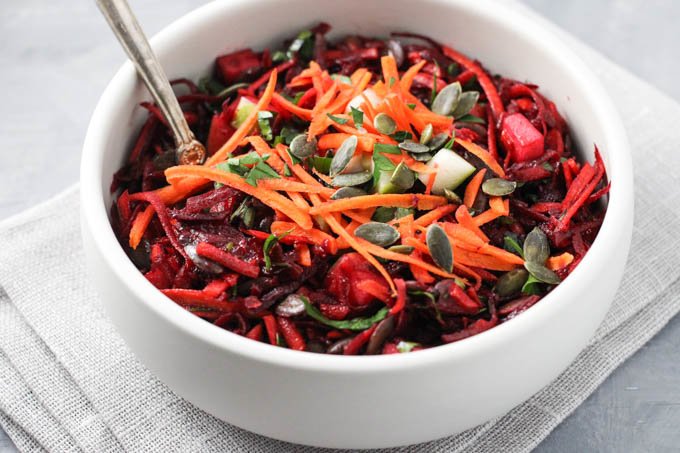 Raw beet salad in a bowl.