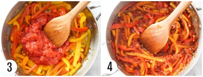 Step 3 and 4 of making peperonata.
