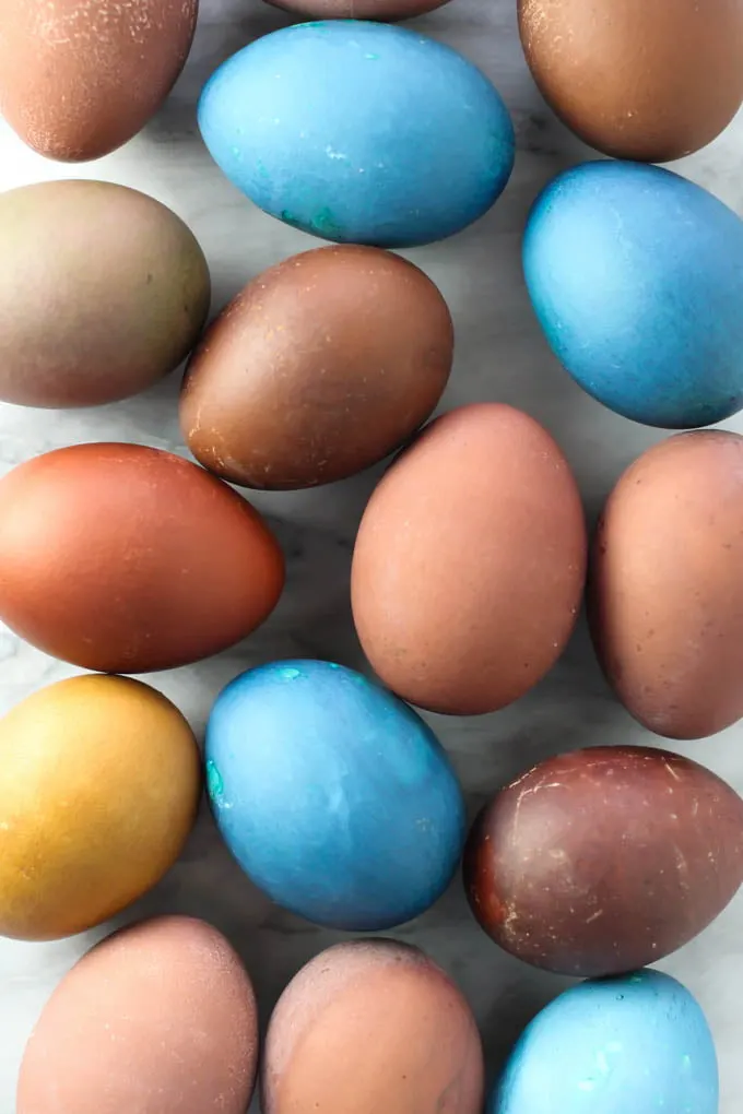 Easter eggs laying on a surface.