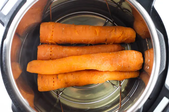 Cooked carrots inside the Instant Pot.