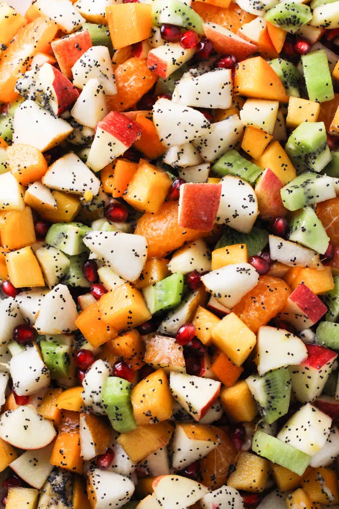 Close up of the fall and winter fruit salad.