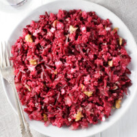 Beet quinoa salad on a plate.