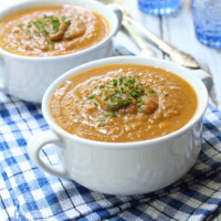 Eggplant soup in a bowl.