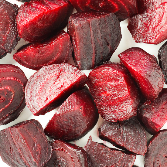 Slices of cooked red beets.