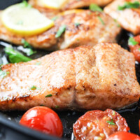 Panfired rainbow trout fillet.