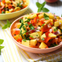 Peach salsa in a bowl.