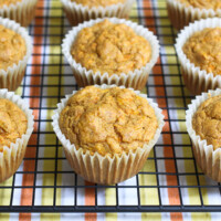 Carrot muffins on a cooling rack.