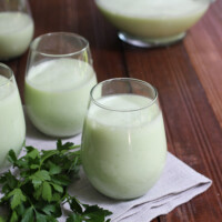 Yogurt drink in glasses standing on a napkin.