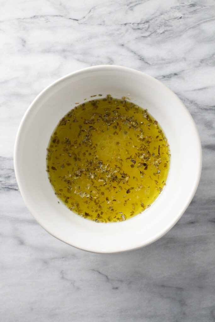 Shrimp marinade in a bowl.