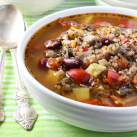 Quinoa soup in a bowl.