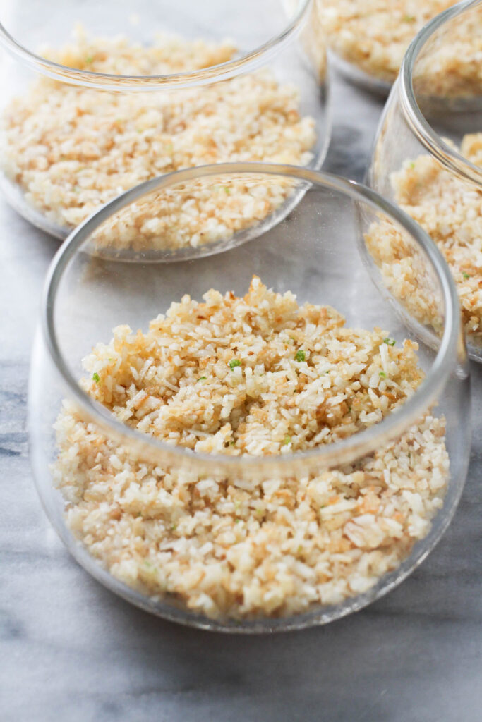 Coconut crust base in a dessert bowl.