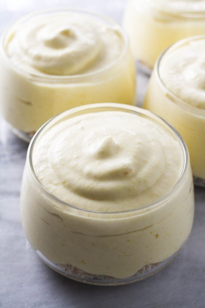 Mango mousse in a dessert bowl.