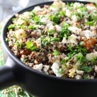 Quinoa bake in a skillet.