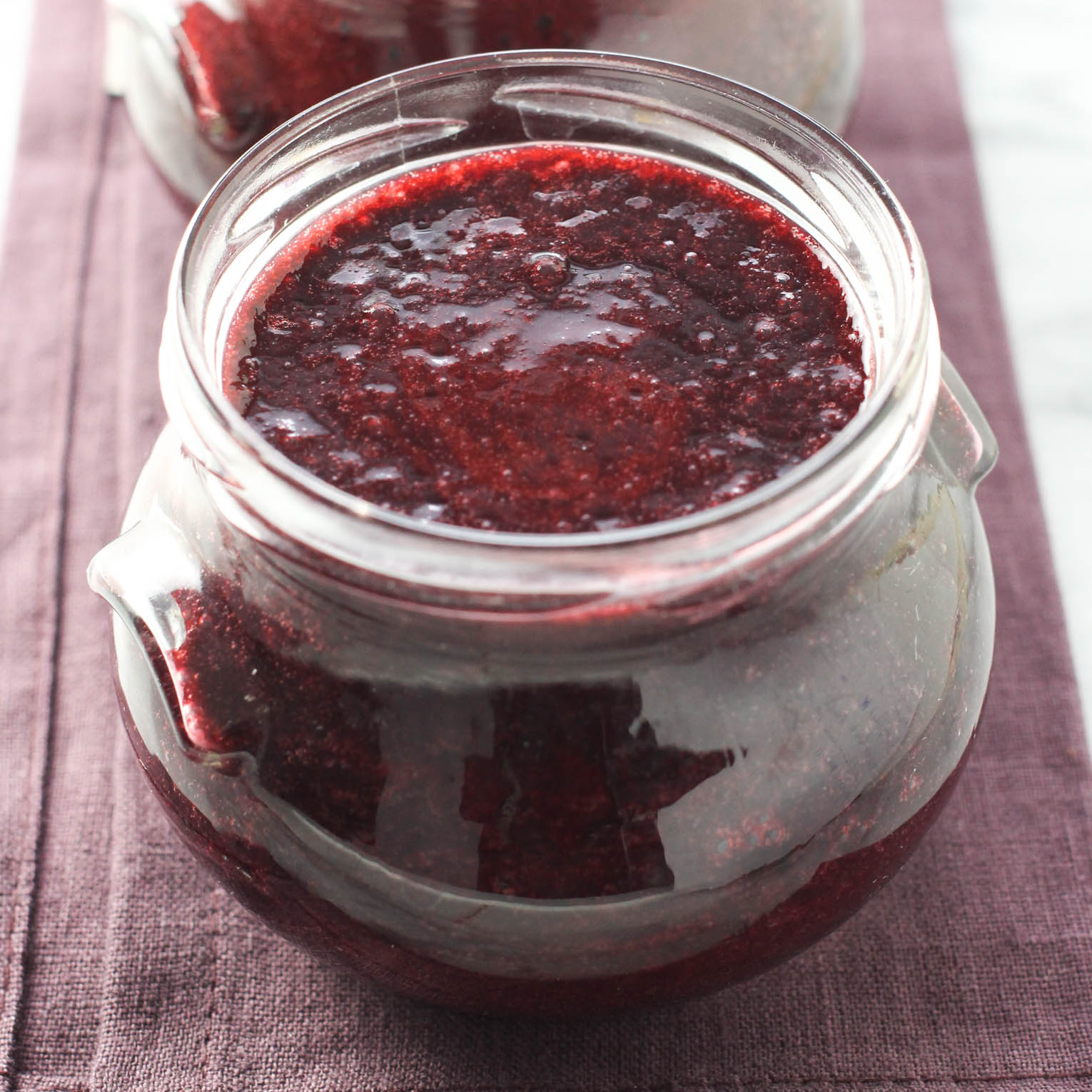 Blackberry puree in a jar.