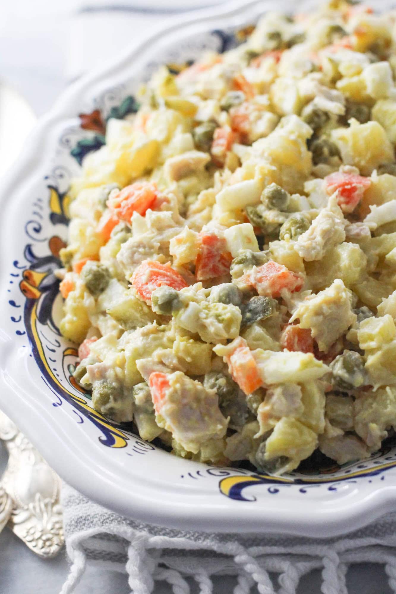 Olivier salad in a bowl.