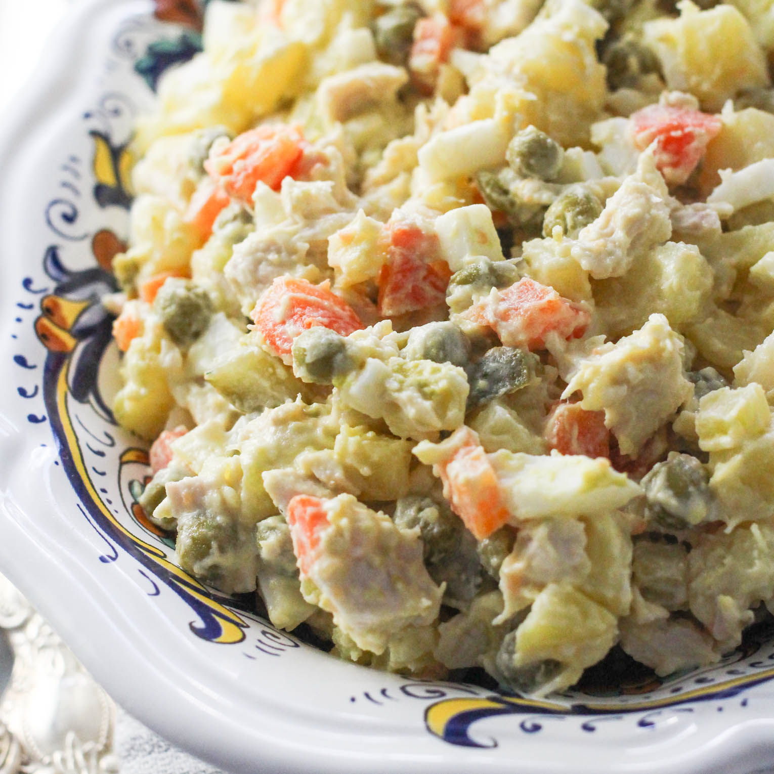 Olivier salad in a bowl.