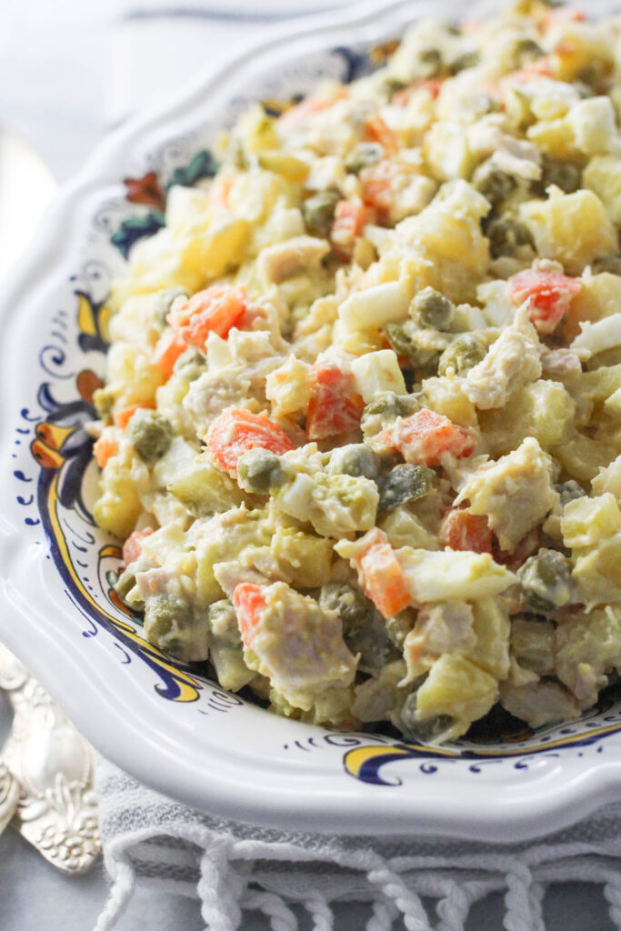 Olivier salad in a bowl.