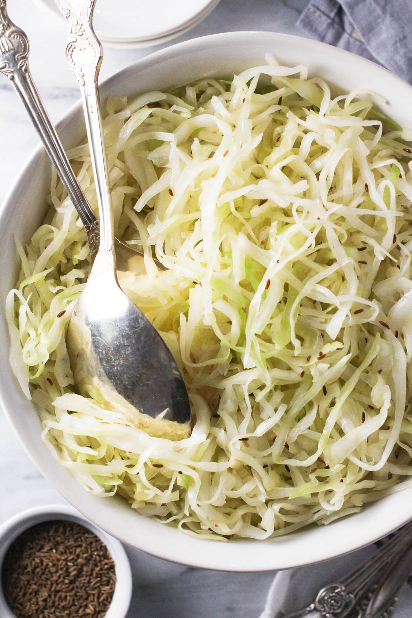 Traditional German Krautsalat cabbage salad in serving bowl