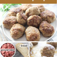 Collage of ingredients, a cooked pattie with a golden crust, and kotlety on a plate.